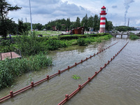 A flooded walkway is being seen after the Yangtze River is exceeding its warning level in Nanjing, Jiangsu province, China, on June 30, 2024...