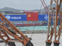 A photo is showing the construction site near Baotong Bridge of Shajing Qinjiang Bridge in Qinzhou, China, on June 29, 2024. (