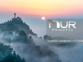 Advection fog is being seen in a mountain village in Chongqing, China, on June 30, 2024. (