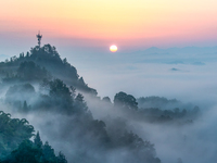 Advection fog is being seen in a mountain village in Chongqing, China, on June 30, 2024. (