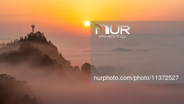 Advection fog is being seen in a mountain village in Chongqing, China, on June 30, 2024. 