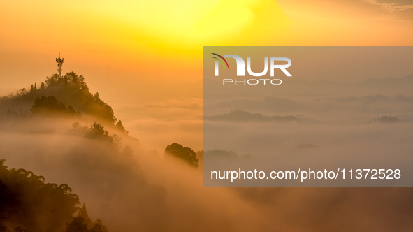 Advection fog is being seen in a mountain village in Chongqing, China, on June 30, 2024. 