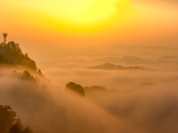 Advection fog is being seen in a mountain village in Chongqing, China, on June 30, 2024. (