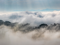 Advection fog is being seen in a mountain village in Chongqing, China, on June 30, 2024. (