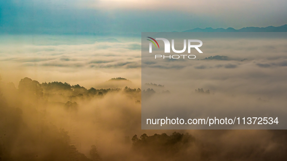 Advection fog is being seen in a mountain village in Chongqing, China, on June 30, 2024. 