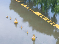 The water level of the Yangtze River is rising above the warning line in Nanjing, China, on June 30, 2024. (