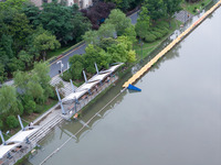 The water level of the Yangtze River is rising above the warning line in Nanjing, China, on June 30, 2024. (