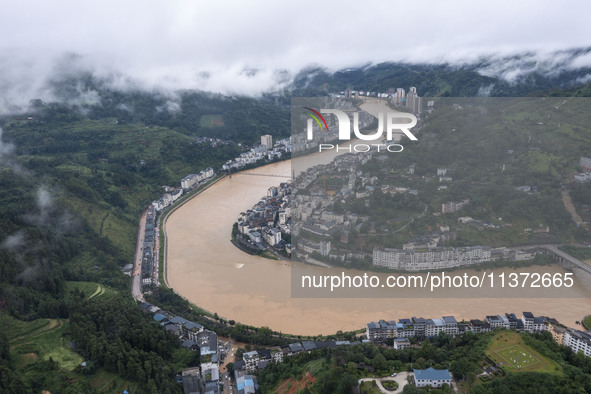 Waterlogging is occurring in Congjiang County, Guizhou Province, in Congjiang, China, on June 30, 2024. 