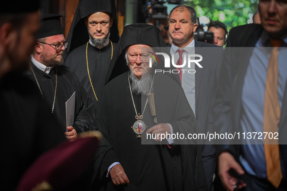 Ecumenical Patriarch Bartholomew of Constantinople is conducting morning liturgy at ''Sveta Nedelya'' cathedral in Sofia, Bulgaria, on June...