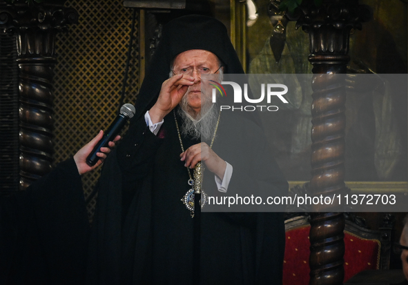 Ecumenical Patriarch Bartholomew of Constantinople is conducting morning liturgy at ''Sveta Nedelya'' cathedral in Sofia, Bulgaria, on June...