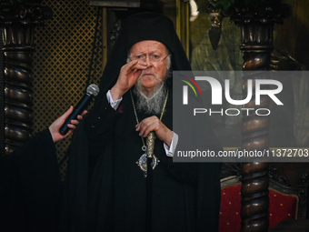 Ecumenical Patriarch Bartholomew of Constantinople is conducting morning liturgy at ''Sveta Nedelya'' cathedral in Sofia, Bulgaria, on June...