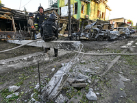 Rescuers are partaking in a response effort to the Russian missile attack in central Vilniansk, Zaporizhzhia region, southern Ukraine, on Ju...