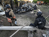 Rescuers are partaking in a response effort to the Russian missile attack in central Vilniansk, Zaporizhzhia region, southern Ukraine, on Ju...