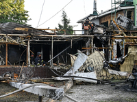 Rescuers are partaking in a response effort to the Russian missile attack in central Vilniansk, Zaporizhzhia region, southern Ukraine, on Ju...