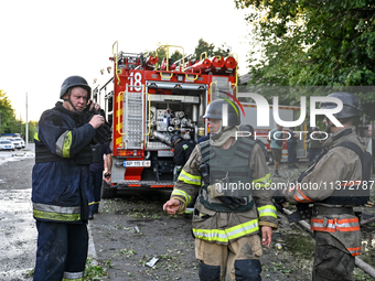 Rescuers are partaking in a response effort to the Russian missile attack in central Vilniansk, Zaporizhzhia region, southern Ukraine, on Ju...