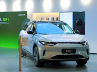 A new energy vehicle is being displayed at a Leapmotor New energy vehicle store in Tianjin, China, on June 30, 2024. (