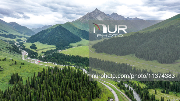 A view of the Duku Highway, known as one of the ''most beautiful highways in China,'' is being seen in Karamay, Xinjiang, China, on June 30,...