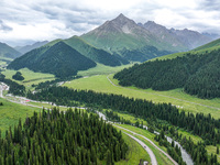 A view of the Duku Highway, known as one of the ''most beautiful highways in China,'' is being seen in Karamay, Xinjiang, China, on June 30,...