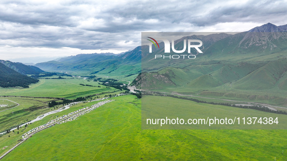 A view of the Duku Highway, known as one of the ''most beautiful highways in China,'' is being seen in Karamay, Xinjiang, China, on June 30,...