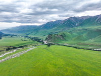 A view of the Duku Highway, known as one of the ''most beautiful highways in China,'' is being seen in Karamay, Xinjiang, China, on June 30,...