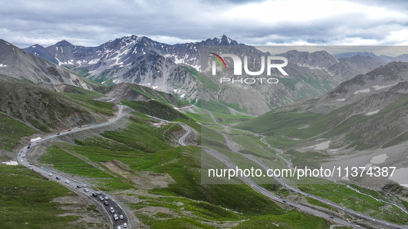 A view of the Duku Highway, known as one of the ''most beautiful highways in China,'' is being seen in Karamay, Xinjiang, China, on June 30,...