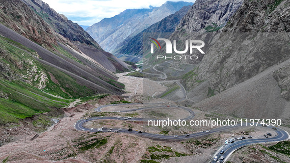 A view of the Duku Highway, known as one of the ''most beautiful highways in China,'' is being seen in Karamay, Xinjiang, China, on June 30,...