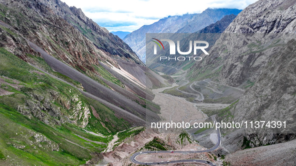 A view of the Duku Highway, known as one of the ''most beautiful highways in China,'' is being seen in Karamay, Xinjiang, China, on June 30,...