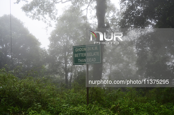 A signboard is being seen inside Singalila National Park in Darjeeling District, West Bengal, India, on June 29, 2024. 