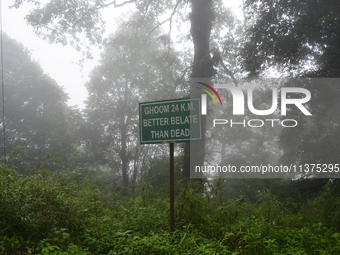 A signboard is being seen inside Singalila National Park in Darjeeling District, West Bengal, India, on June 29, 2024. (