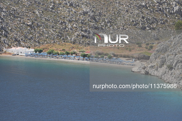 A view of Agios Nikolaos Beach in Symi, Greece, on July 1, 2024. 