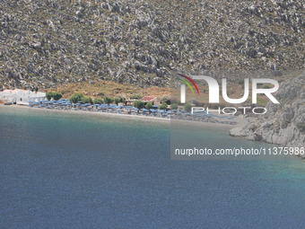 A view of Agios Nikolaos Beach in Symi, Greece, on July 1, 2024. (