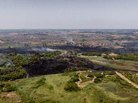 A drone view of wildfire in Le Cesine Nature Reserve, Italy, on July 1, 2024. A vast fire broke out in the afternoon on June 30, 2024, in th...