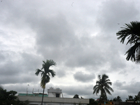 Dark rain clouds are looming over the skyline in Siliguri, India, on July 1, 2024. (