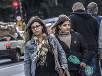 Pedestrians are facing a freezing winter morning on Avenida Paulista in Sao Paulo, on July 01, 2024. (