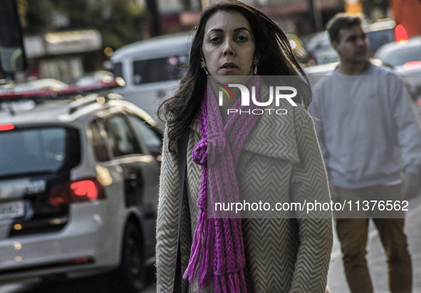 Pedestrians are facing a freezing winter morning on Avenida Paulista in Sao Paulo, on July 01, 2024. 