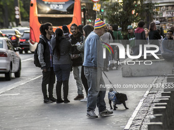 Pedestrians are facing a freezing winter morning on Avenida Paulista in Sao Paulo, on July 01, 2024. (