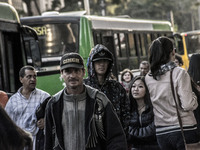 Pedestrians are facing a freezing winter morning on Avenida Paulista in Sao Paulo, on July 01, 2024. (