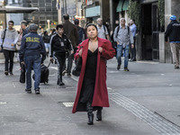 Pedestrians are facing a freezing winter morning on Avenida Paulista in Sao Paulo, on July 01, 2024. (