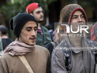 Pedestrians are facing a freezing winter morning on Avenida Paulista in Sao Paulo, on July 01, 2024. (