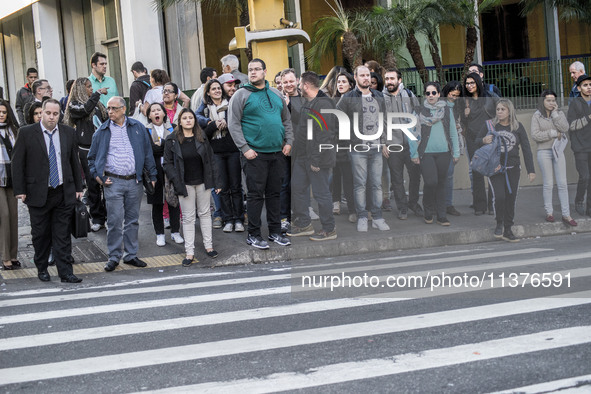 Pedestrians are facing a freezing winter morning on Avenida Paulista in Sao Paulo, on July 01, 2024. 