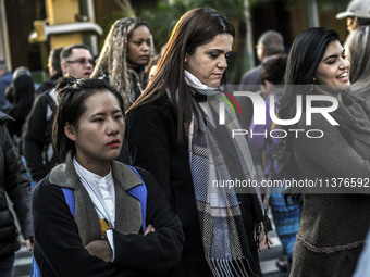 Pedestrians are facing a freezing winter morning on Avenida Paulista in Sao Paulo, on July 01, 2024. (