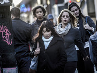 Pedestrians are facing a freezing winter morning on Avenida Paulista in Sao Paulo, on July 01, 2024. (