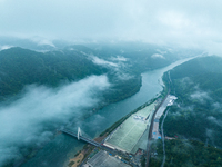 Flood discharge is happening from the Xin 'an River Dam in Hangzhou, China, on June 26, 2024. (