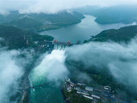 Flood discharge is happening from the Xin 'an River Dam in Hangzhou, China, on June 26, 2024. (