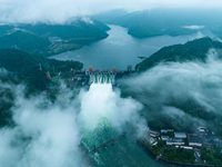 Flood discharge is happening from the Xin 'an River Dam in Hangzhou, China, on June 26, 2024. (