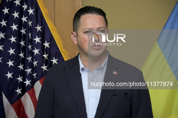 US Congressman Tony Gonzales is attending a briefing during the visit of the bipartisan delegation from the US House of Representatives in K...