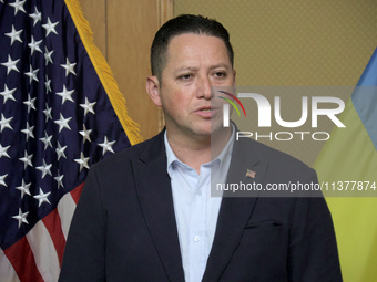 US Congressman Tony Gonzales is attending a briefing during the visit of the bipartisan delegation from the US House of Representatives in K...