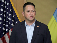 US Congressman Tony Gonzales is attending a briefing during the visit of the bipartisan delegation from the US House of Representatives in K...