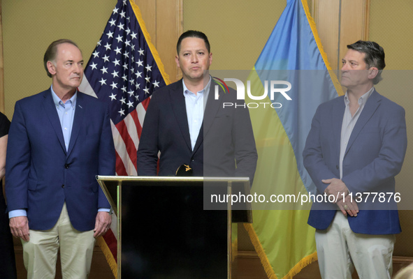 US Congressmen John Joyce, Tony Gonzales, and Ronny Jackson (L to R) are attending a briefing during the visit of the bipartisan delegation...