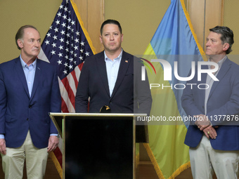 US Congressmen John Joyce, Tony Gonzales, and Ronny Jackson (L to R) are attending a briefing during the visit of the bipartisan delegation...